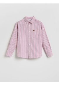 Reserved - Koszula oversize w paski - różowy. Kolor: różowy. Materiał: bawełna, tkanina. Wzór: paski #1