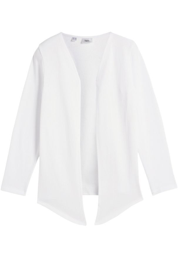 bonprix - Bluza dziewczęca bez zapięcia, z przodami wyciętymi w szpic, z bawełny organicznej. Kolor: biały. Materiał: bawełna