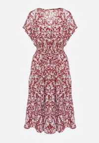 Renee - Czerwona Bawełniana Sukienka z Guzikami Przy Dekolcie i Gumką w Pasie Grasita. Okazja: na co dzień. Typ kołnierza: dekolt w kształcie V. Kolor: czerwony. Materiał: bawełna. Styl: casual, klasyczny #6