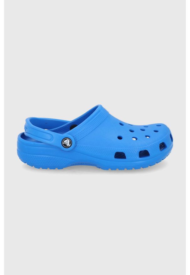 Crocs - Klapki. Kolor: niebieski. Materiał: materiał, guma. Wzór: gładki. Obcas: na obcasie. Wysokość obcasa: niski
