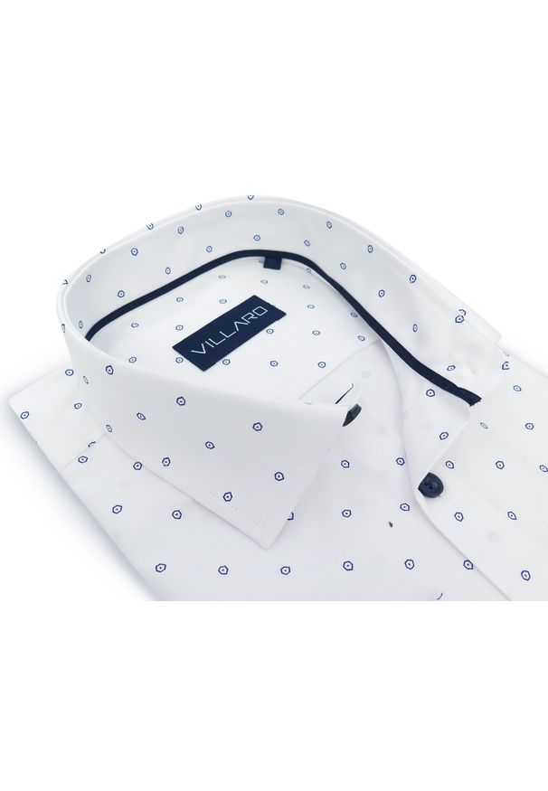 Mmer / Villaro - Koszule męskie - Biała koszula w granatowy wzorek H154. Kolor: biały, wielokolorowy, niebieski. Materiał: bawełna, poliester, tkanina. Długość: długie. Styl: klasyczny