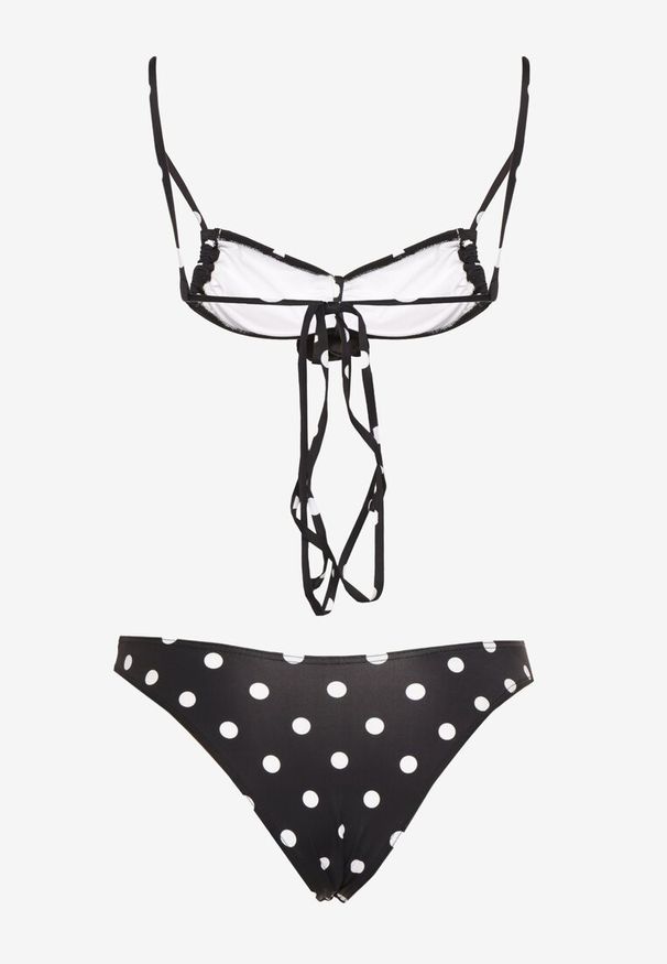 Renee - Czarne Bikini w Grochy z Kwiatowymi Aplikacjami Biustonosz i Figi Loritia. Kolor: czarny. Materiał: jeans. Wzór: aplikacja, grochy, kwiaty