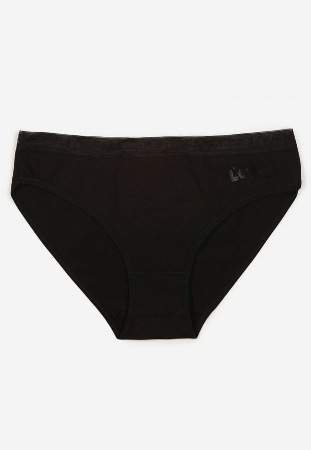 Born2be - Czarne Majtki Figi z Bawełną i Ozdobnymi Napisami Phioreia. Kolor: czarny. Materiał: bawełna. Wzór: napisy