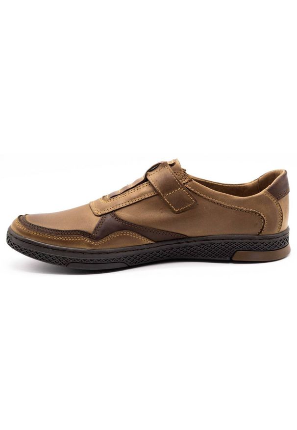 Polbut Buty męskie skórzane casual 2102 brązowe. Okazja: na co dzień. Zapięcie: bez zapięcia. Kolor: brązowy. Materiał: skóra. Styl: casual