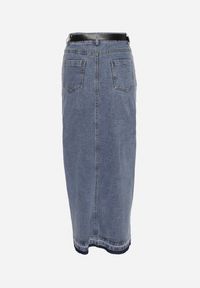 Born2be - Granatowa Spódnica Jeansowa o Ołówkowym Kroju z Rozcięciem z Przodu Ramalla. Kolor: niebieski. Materiał: jeans #2