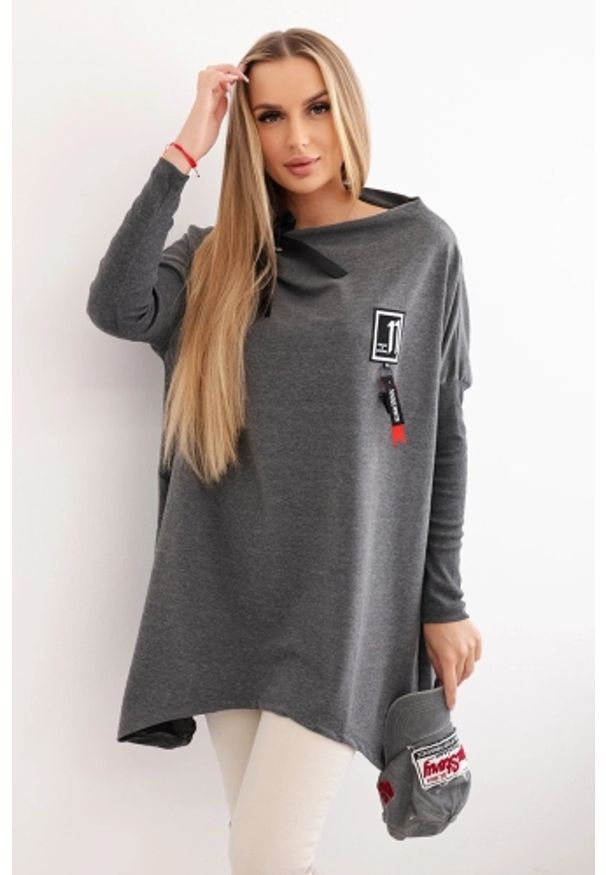 Inny - Bluza oversize z asymetrycznymi bokami grafitowa. Kolor: szary. Materiał: materiał, prążkowany, bawełna, elastan. Długość: długie