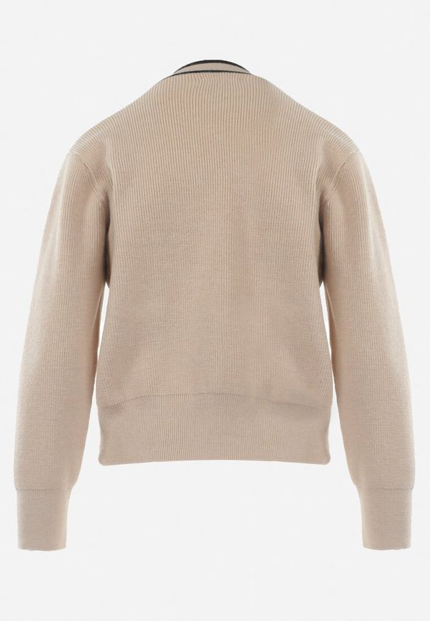 Born2be - Beżowy Kardigan z Wiskozy i Łańcuszkami Seime. Okazja: na co dzień. Kolor: beżowy. Materiał: wiskoza. Styl: casual, klasyczny, elegancki