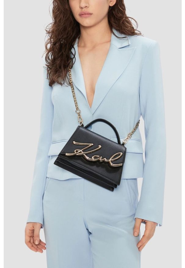 Karl Lagerfeld - KARL LAGERFELD Czarna mała skórzana torebka K/signature 2.0. Kolor: czarny. Materiał: skórzane. Rodzaj torebki: na ramię