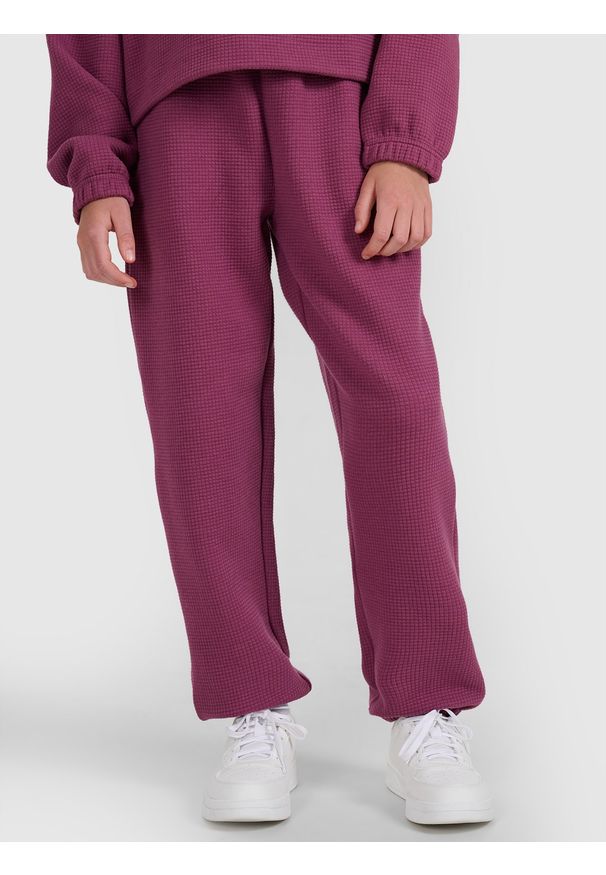 4f - 4F Spodnie dresowe joggery dziewczęce - fioletowe 152 (11-12 lat). Okazja: na co dzień. Kolor: fioletowy. Materiał: dresówka. Sezon: lato. Styl: casual