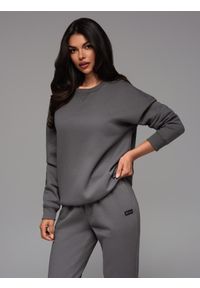 Ombre Clothing - Komplet dresowy UNISEX w stylu athleisure ze spodniami i bluzą - szary V18. Okazja: do domu. Kolor: szary. Materiał: dresówka. Wzór: aplikacja #3