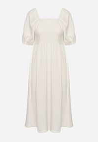 Born2be - Biała Rozkloszowana Sukienka z Bufiastymi Rękawami Kolireva. Okazja: na co dzień. Typ kołnierza: dekolt kwadratowy. Kolor: biały. Styl: casual, elegancki #2