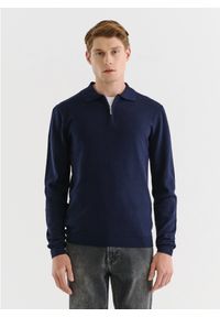 Pako Lorente - PAKO LORENTE – Granatowy sweter męski z kołnierzykiem P23WF-2X-009-G-0. Typ kołnierza: polo. Kolor: niebieski. Materiał: bawełna #7