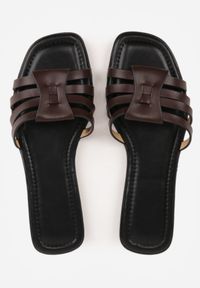 Renee - Brązowe Klapki z Geometryczną Cholewką Lilinerris. Okazja: na co dzień. Kolor: brązowy. Materiał: jeans. Wzór: geometria. Sezon: lato. Styl: casual #7