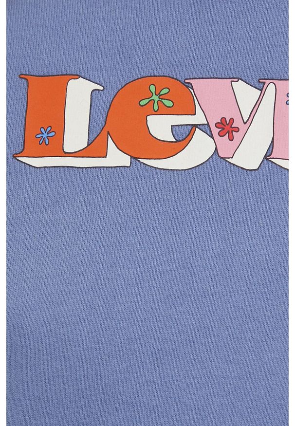 Levi's® - Levi's bluza damska kolor fioletowy z kapturem z nadrukiem. Okazja: na spotkanie biznesowe, na co dzień. Typ kołnierza: kaptur. Kolor: fioletowy. Materiał: dzianina, włókno. Długość rękawa: długi rękaw. Długość: długie. Wzór: nadruk. Styl: casual, biznesowy