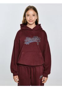 Big-Star - Bluza dziewczęca z kapturem z nadrukiem bordowa Rubilia 604. Typ kołnierza: kaptur. Kolor: czerwony. Materiał: dzianina. Wzór: nadruk. Styl: młodzieżowy, elegancki