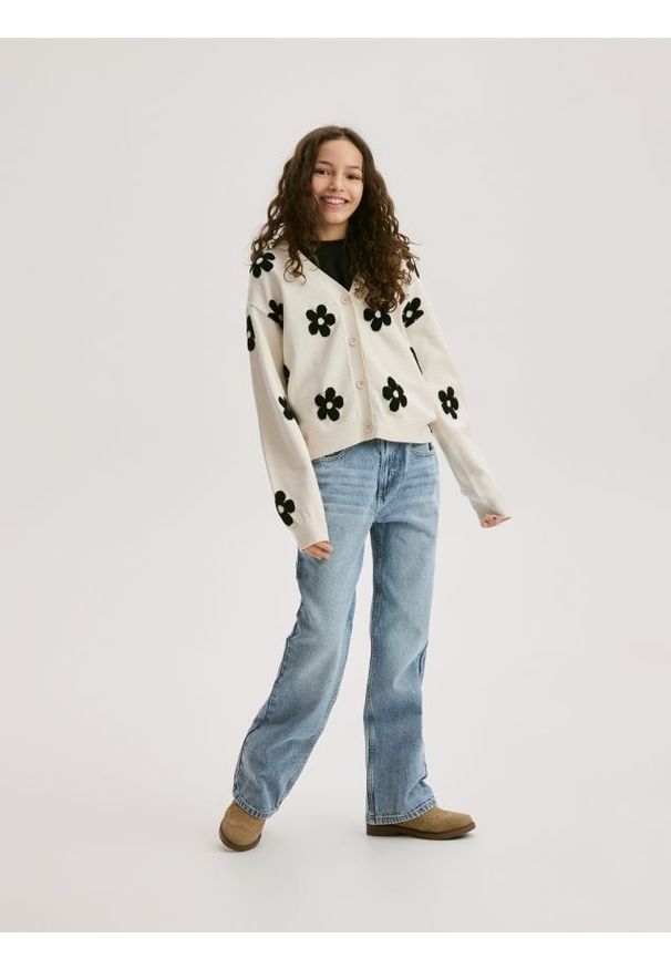 Reserved - Wzorzysty kardigan z wiskozą - wielobarwny. Materiał: wiskoza