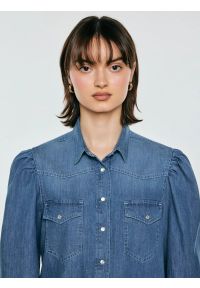 Big-Star - Koszula damska jeansowa z bufkami niebieska Indiana 164. Kolor: niebieski. Materiał: jeans. Styl: retro #4