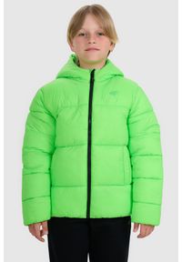 4f - 4F Kurtka puchowa z wypełnieniem syntetycznym chłopięca - zielona 122 (6-7 lat). Okazja: na co dzień. Typ kołnierza: kaptur. Kolor: zielony. Materiał: puch, syntetyk. Sezon: lato. Styl: casual, klasyczny, sportowy #1