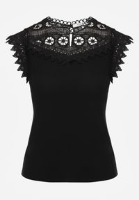 Renee - Czarny Bawełniany Top z Koronkowymi Wstawkami Lirumina. Okazja: na co dzień. Kolor: czarny. Materiał: bawełna, koronka. Styl: casual, elegancki #4
