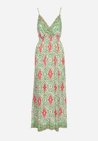 Born2be - Zielona Taliowana Sukienka z Wiskozy na Regulowanych Ramiączkach z Gumką w Pasie Zenadea. Okazja: na co dzień. Kolor: zielony. Materiał: wiskoza. Długość rękawa: na ramiączkach. Sezon: lato. Styl: wizytowy, casual #6