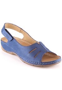 Skórzane komfortowe sandały damskie na rzep granatowe Helios 117 niebieskie. Zapięcie: rzepy. Kolor: niebieski. Materiał: skóra