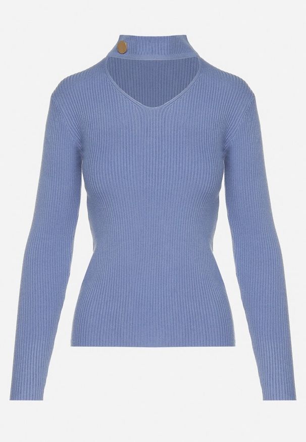 Born2be - Niebieski Sweter z Golfem z Ozdobnym Wycięciem Essine. Typ kołnierza: golf. Kolor: niebieski. Materiał: materiał. Sezon: zima