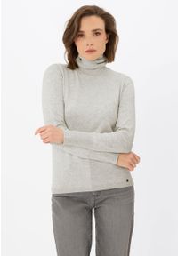 Volcano - Gładki golf S-JULI. Typ kołnierza: golf. Kolekcja: plus size. Kolor: szary. Materiał: materiał, prążkowany, dzianina. Wzór: gładki. Styl: elegancki