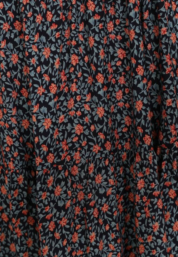 Renee - Granatowa Sukienka Phaerica. Typ kołnierza: kołnierz z falbankami. Kolor: niebieski. Wzór: kolorowy, kwiaty, nadruk. Styl: klasyczny. Długość: mini