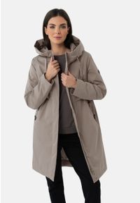 Volcano - Płaszcz damski z kapturem J-AGATE. Typ kołnierza: kaptur. Kolekcja: plus size. Kolor: szary. Materiał: poliester, materiał. Długość: długie. Wzór: gładki. Sezon: wiosna, jesień #1