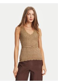 TwinSet - TWINSET Top 251TT3195 Beżowy Slim Fit. Kolor: beżowy. Materiał: wiskoza