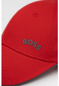 BOSS - Boss czapka Athleisure 50468257 kolor czerwony gładka. Kolor: czerwony. Materiał: bawełna. Wzór: gładki #2