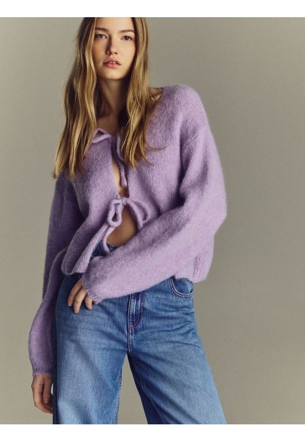 Reserved - Kardigan z wełną alpaki - lawendowy. Kolor: fioletowy. Materiał: wełna