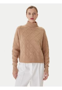 Elisabetta Franchi Sweter MK-55T-57E2 Brązowy Regular Fit. Kolor: brązowy. Materiał: wełna