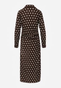 Renee - Brązowa Koszulowa Sukienka z Wiskozy z Dodatkiem Lnu z Drapowaną Talią Edrilith. Okazja: na co dzień. Kolor: brązowy. Materiał: wiskoza, len. Typ sukienki: koszulowe. Styl: elegancki, casual #2