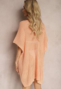 Renee - Pomarańczowa Bluzka Narzutka Oversize o Długim Kroju z Dekoltem w Serek Cota. Typ kołnierza: dekolt w serek. Kolor: pomarańczowy. Długość: długie #4