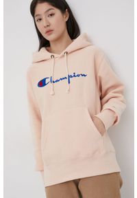 Champion Bluza damska kolor różowy z kapturem z aplikacją. Typ kołnierza: kaptur. Kolor: różowy. Wzór: aplikacja