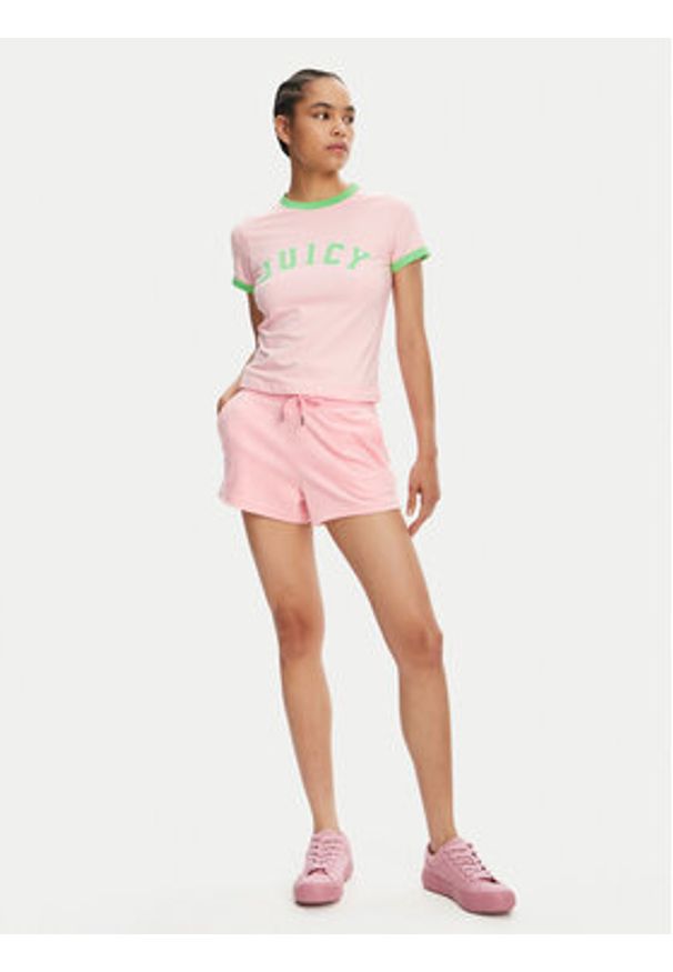 Juicy Couture T-Shirt Collegiate Ringer JCWCT125320 Różowy Slim Fit. Kolor: różowy. Materiał: bawełna