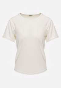 Renee - Jasnobeżowy T-shirt Basic z Okrągłym Dekoltem Dolea. Okazja: na co dzień. Kolor: beżowy. Materiał: jeans. Długość: krótkie. Wzór: gładki. Styl: casual #7