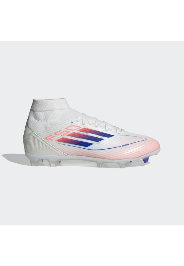 Adidas - Buty F50 League Mid-Cut FG/MG. Kolor: niebieski, czerwony, wielokolorowy, biały. Materiał: materiał