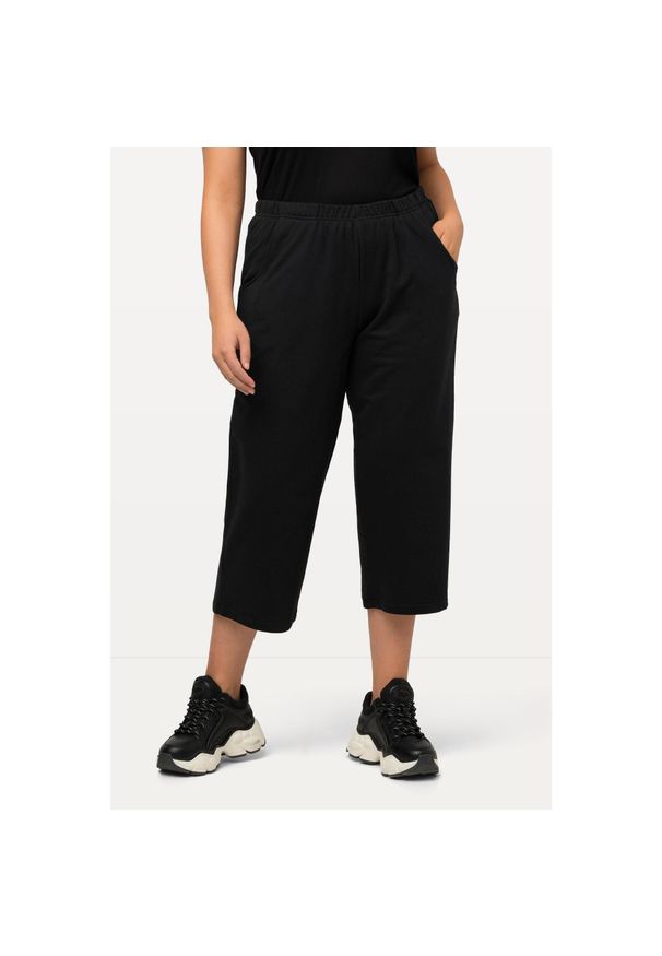 ULLA POPKEN - Damskie bis 58+| Spodnie dresowe 7/8 | Spodnie dresowe z elastyczną. Kolekcja: plus size. Kolor: czarny. Materiał: materiał, bawełna. Długość: długie