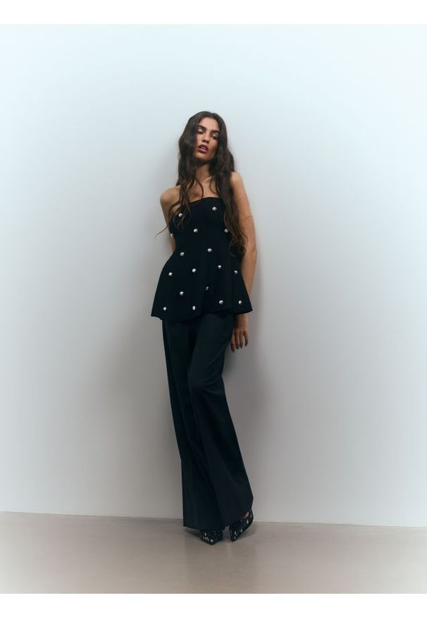 Reserved - Spodnie z wełną - czarny. Kolor: czarny. Materiał: wełna