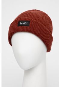 Levi's® - Levi's Czapka wełniana kolor bordowy z grubej dzianiny wełniana. Kolor: czerwony. Materiał: dzianina, wełna. Styl: biznesowy