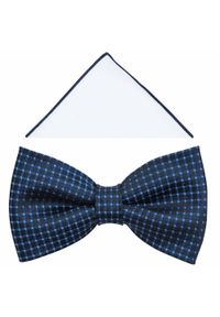Modini - Granatowo-czarna muszka męska w kratkę A368. Kolor: czarny, wielokolorowy, niebieski. Materiał: bawełna, poliester, tkanina. Wzór: kratka. Styl: elegancki #1