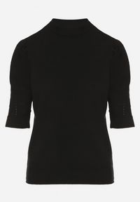 Born2be - Czarny T-shirt z Ażurowymi Rękawami Unessea. Okazja: do pracy, na co dzień. Kolor: czarny. Materiał: skóra, jeans. Wzór: ażurowy. Styl: casual, klasyczny #3