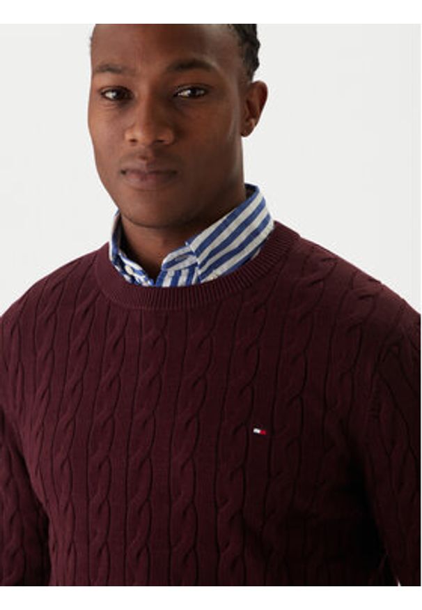 TOMMY HILFIGER - Tommy Hilfiger Sweter MW0MW33132 Bordowy Regular Fit. Kolor: czerwony. Materiał: bawełna