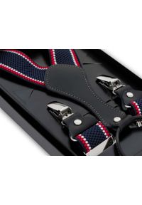 Modini - Granatoweszelki męskie z czerwonymi i białymi paskami SZ149. Kolor: biały, wielokolorowy, czerwony. Materiał: skóra, guma #1