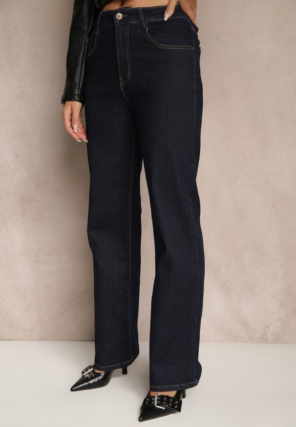 Renee - Niebieskie Jeansy High Waist Straight Leg Linssea. Okazja: na co dzień, na spacer. Stan: podwyższony. Kolekcja: plus size. Kolor: niebieski. Styl: casual