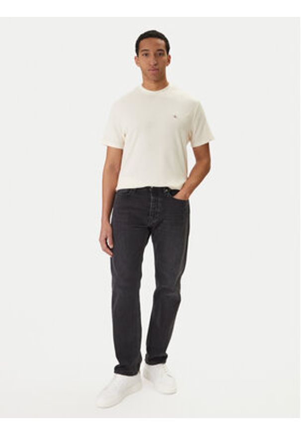 Calvin Klein Jeans T-Shirt Waffle Badge LV04RD008G Beżowy Regular Fit. Kolor: beżowy. Materiał: syntetyk