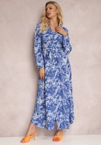 Renee - Granatowa Sukienka Silelphise. Kolor: niebieski. Materiał: materiał. Długość rękawa: długi rękaw. Typ sukienki: koszulowe. Długość: maxi #5