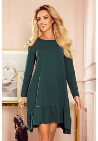 Numoco - Trapezowa bawełniana sukienka oversize z falbaną butelkowa zieleń. Materiał: bawełna. Typ sukienki: trapezowe, oversize #1